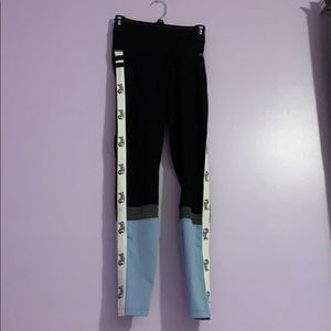 pink leggings, black, grey, blue and white